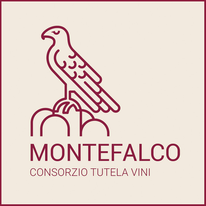 Das Logo des Konsortiums für den Schutz der Weine von Montefalco. Rebsorte Sagrantino di Montefalco