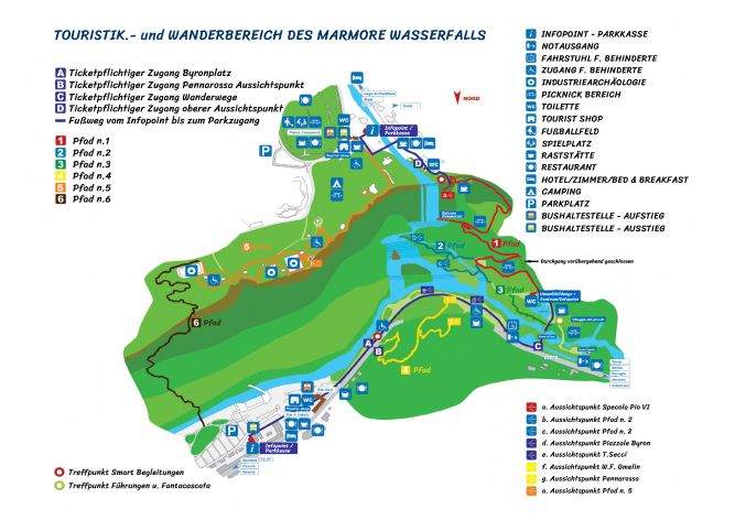 Parkplan des Touristik- und Wanderbereich des Marmore Wasserfalls. Klick zum vergrößern!