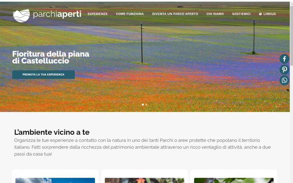 Webseite www.parchiaperti.it wo man die Reservierung für den Zugang zur Castelluccio Blüte an den ersten zwei Juli Wochenenden sichern kann.